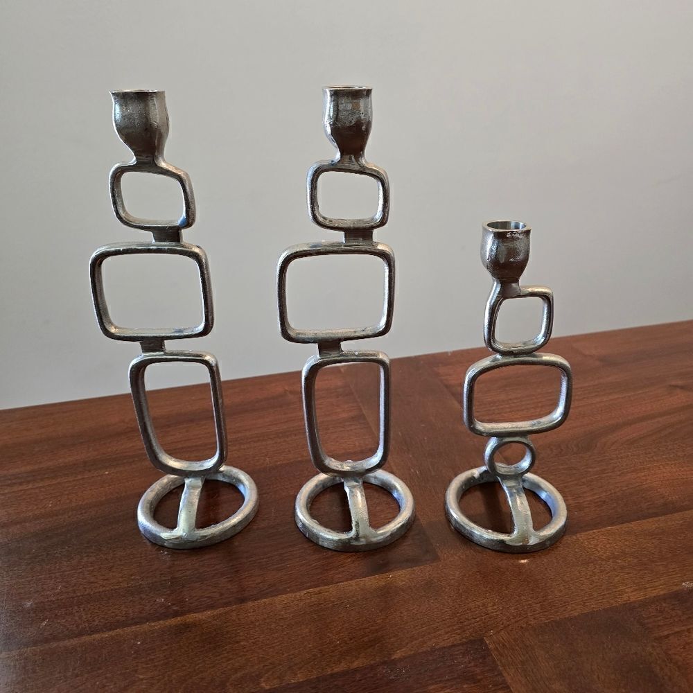 Modern MCM Candle Holder Made in India Silver Tone Brutalist Style - Picture 9 of 11